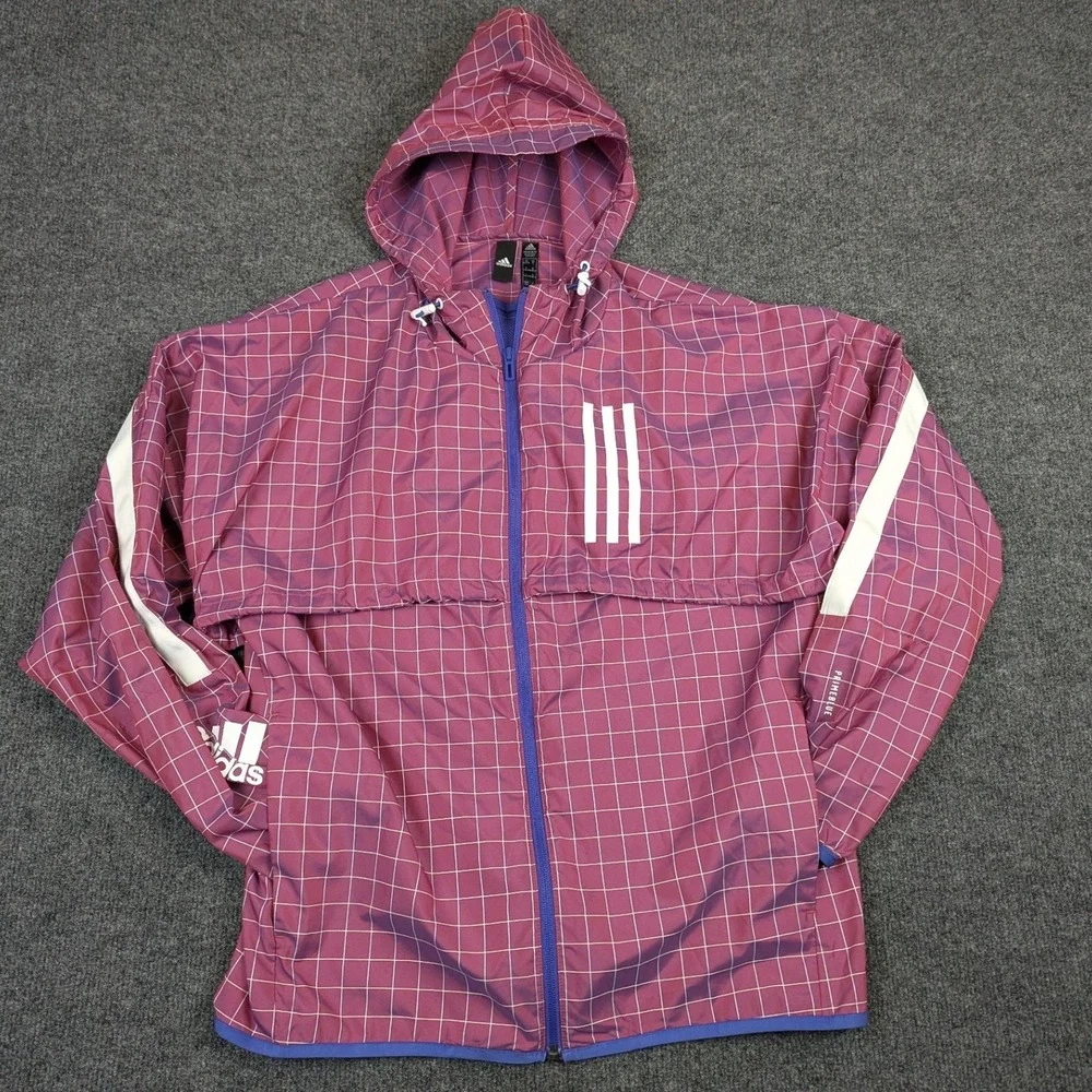 Adidas‎ Primeblue Iridescent Grid Windbreaker Jacket Purple Pink Mens Medium